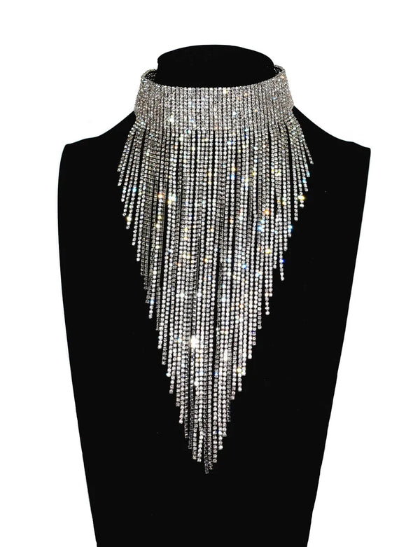 Glänzende volle Strass lange Kette Choker Kragen Halskette