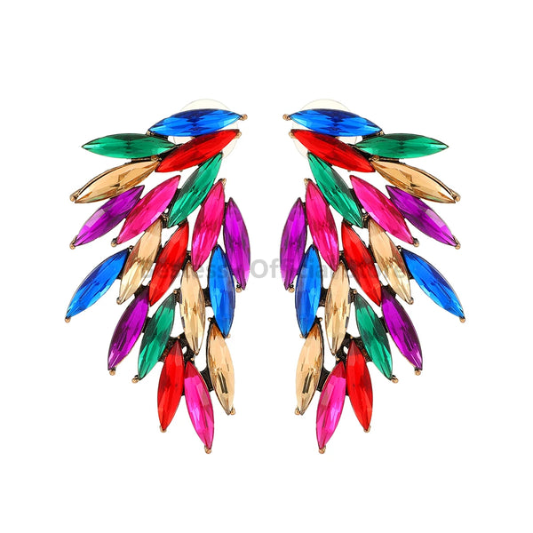 Bunte Feder Piercing Stud Ohrringe Vintage Luxus Strass