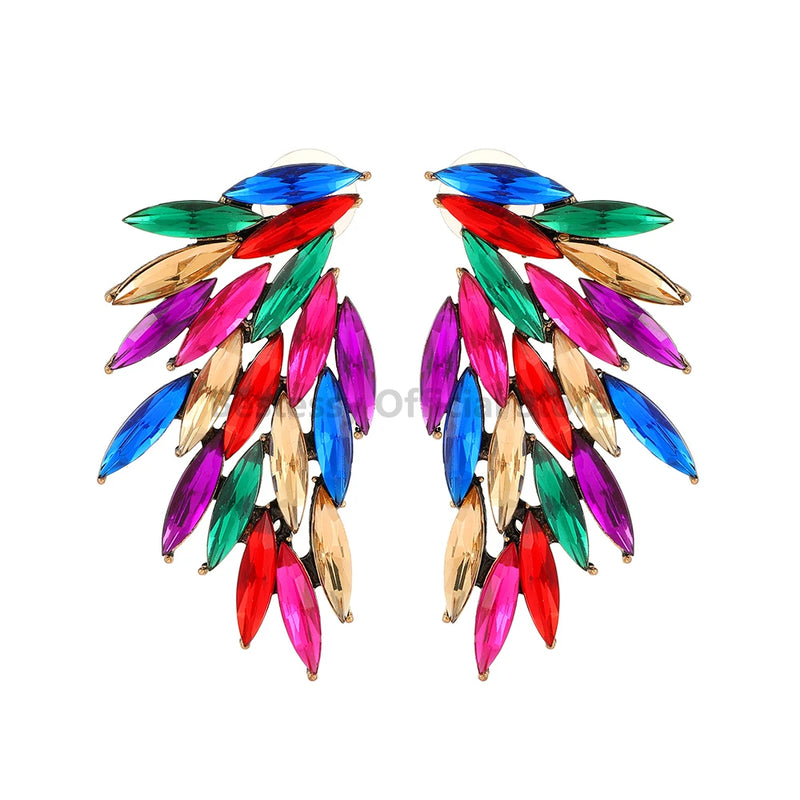 Bunte Feder Piercing Stud Ohrringe Vintage Luxus Strass