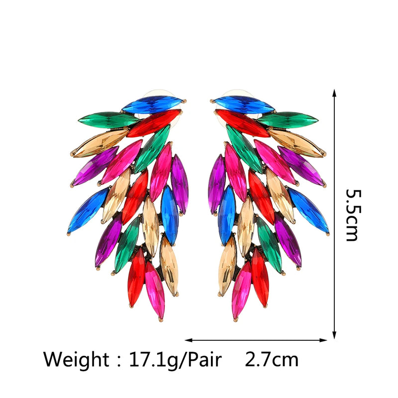 Bunte Feder Piercing Stud Ohrringe Vintage Luxus Strass